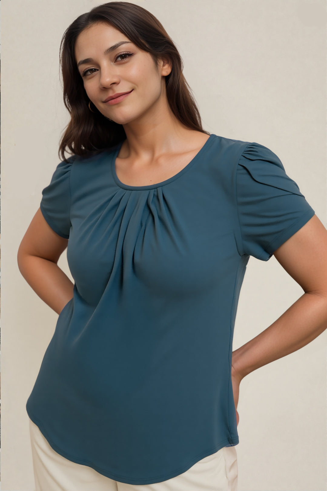 JS31 Black - Haut teal à manches courtes bouffantes - Viscose spandex