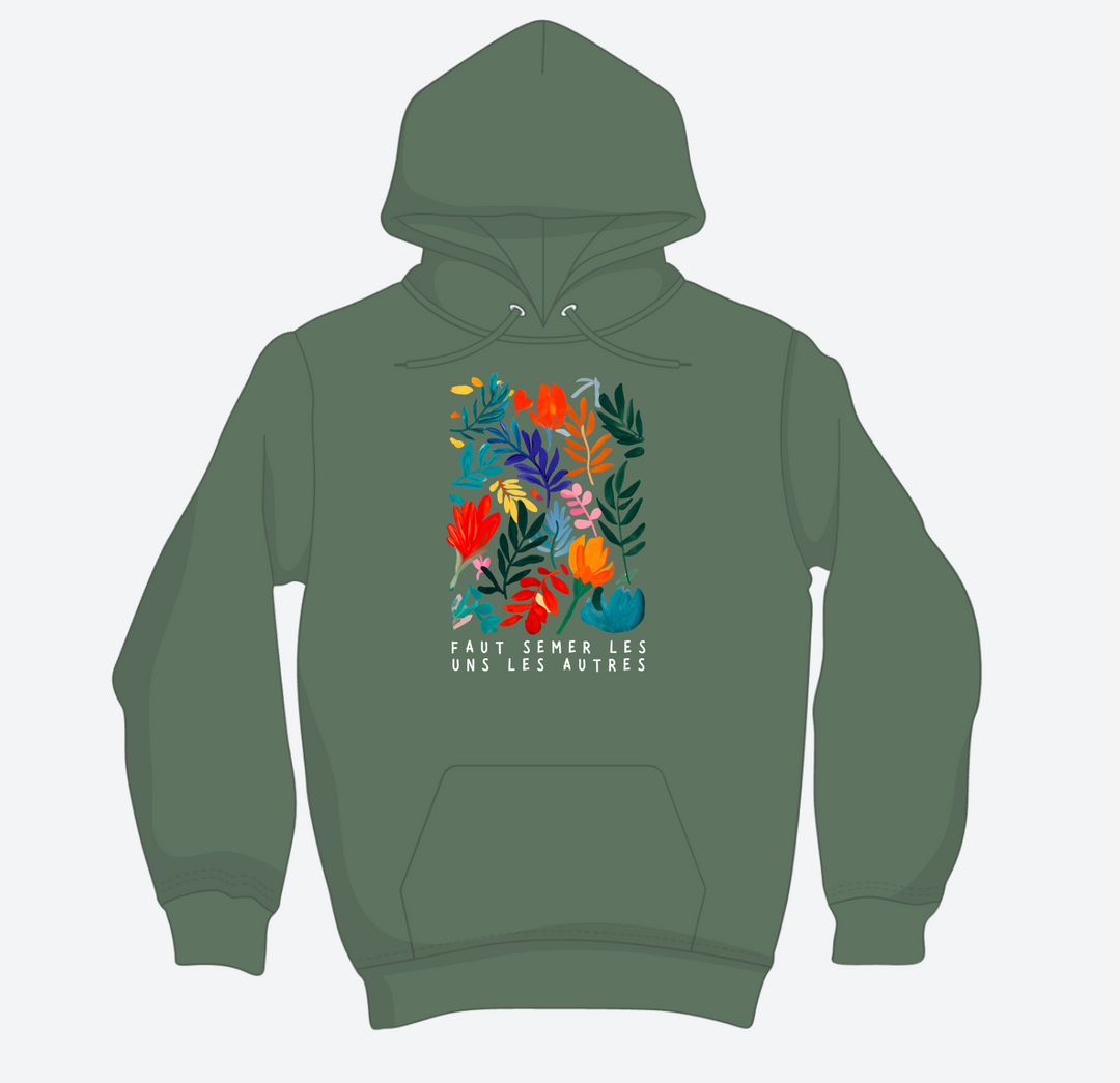 EVERYDAY Hoodie “We must sow each other” – Sweet message &amp; floral colors