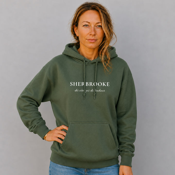Hoodie brodé Sherbrooke — des côtes pis du bonheur