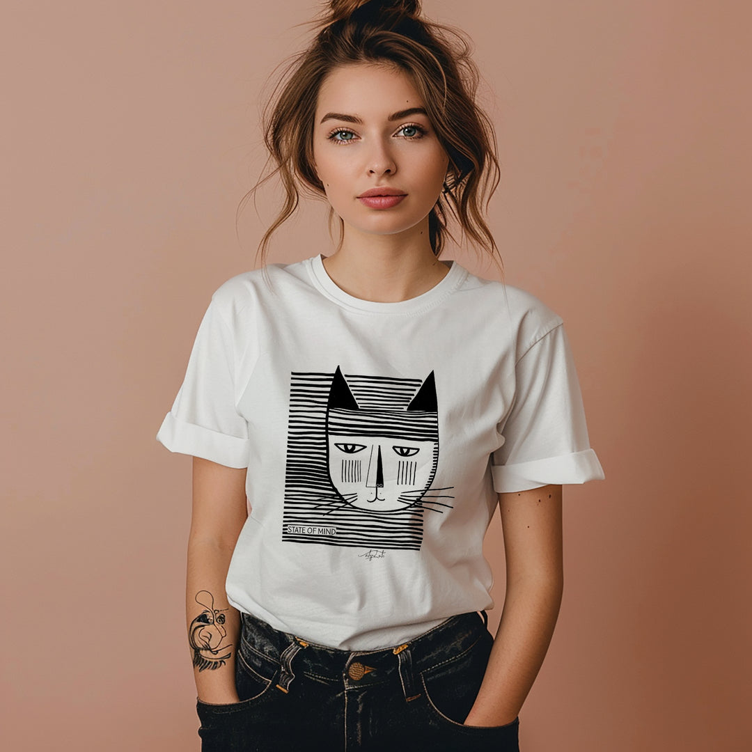 Loose Cotton T-shirt - CAT STRIPES